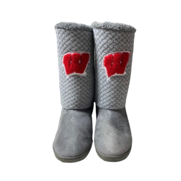Wisconsin Badgers Gray & Red Fur Lined Knit Booties Women’s Size Medium (7/8) - Picture 2 of 11